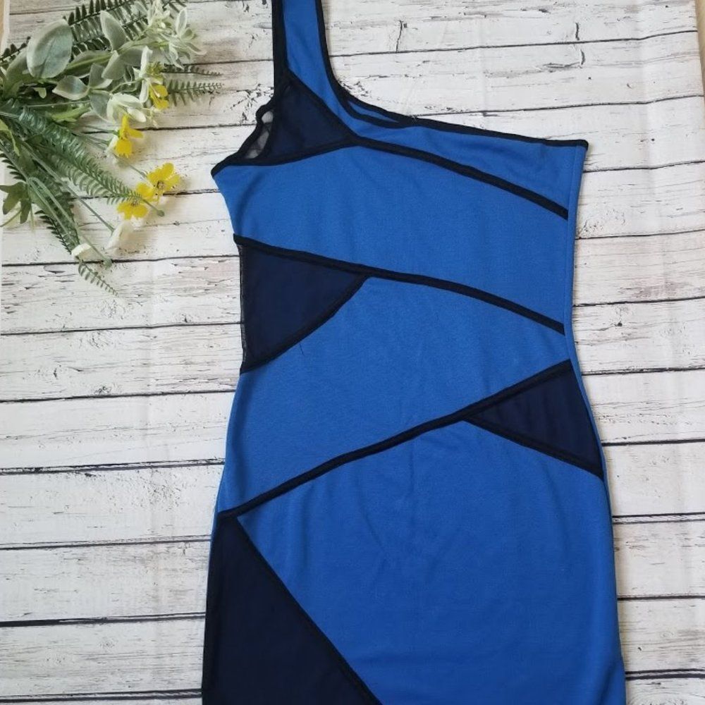 One shoulder mini dress with sheer lace/Large